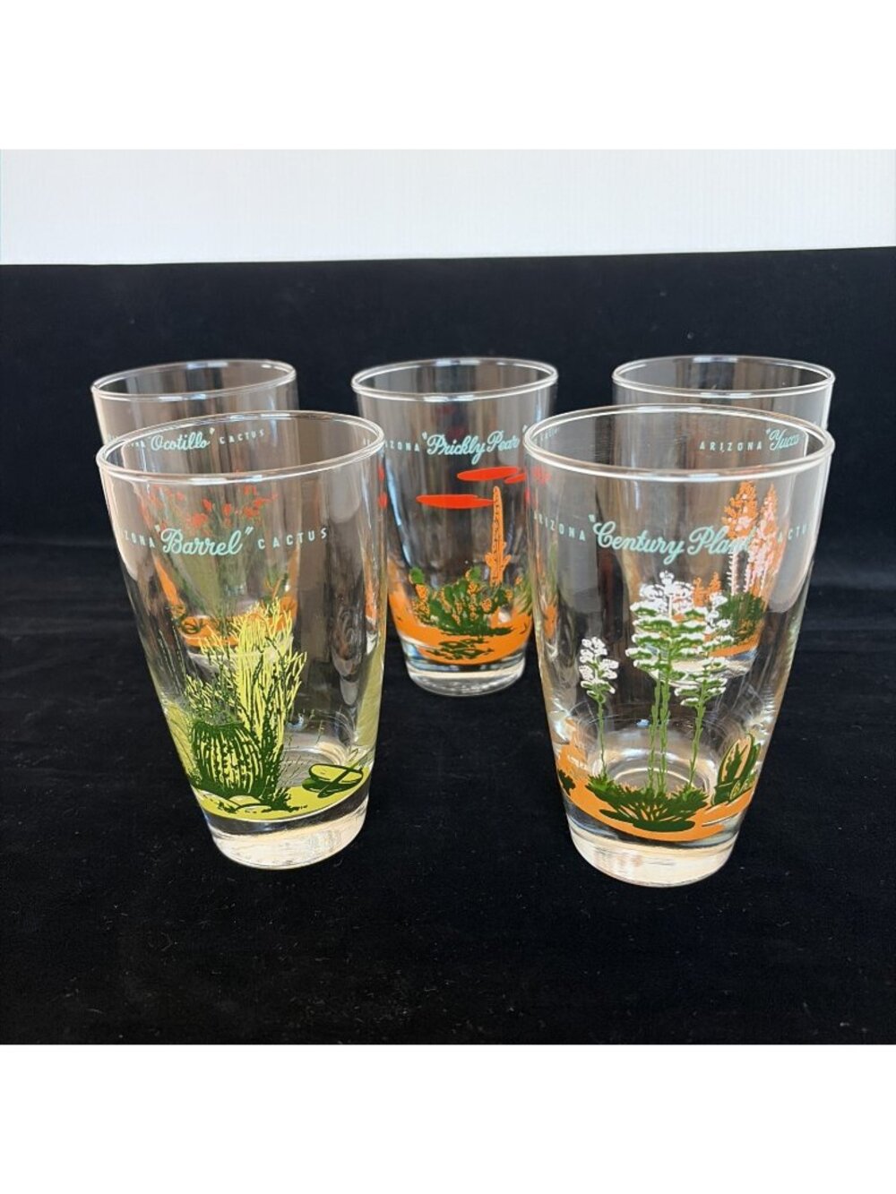 Vintage Libbey Blakely Oil Gas Arizona Cactus 12oz Glass Tumblers Set of 5 MCM